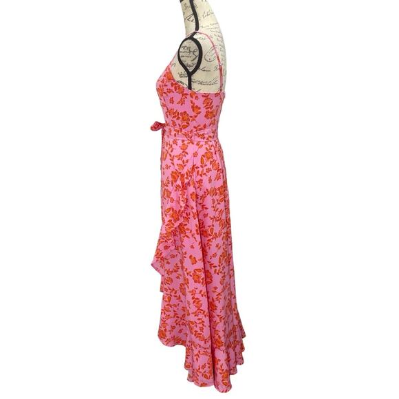 Chelsea28 Women's Pink Floral Faux Wrap Sleeveless Midi Dress Ruffle Hem - Small - Picture 9 of 13